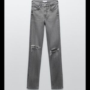 Zara Hi Rise Slim Fit Split Leg Jeans Gray